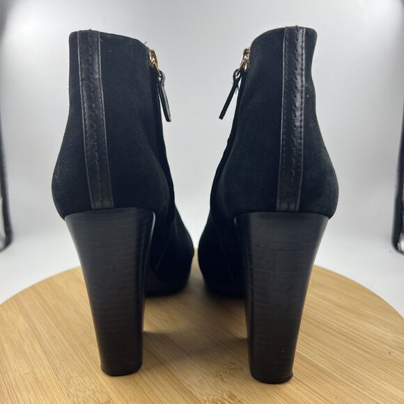 Tory Burch Rivington 100 Ankle Boots Sz 9 Black Suede Leather Cap Toe 4” Heel - Picture 5 of 9